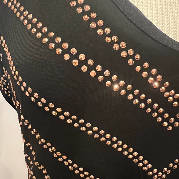 Carmen Marc Valvo Black and Rose Gold Studded Bodycon Dress - XL - Picture 5 of 7